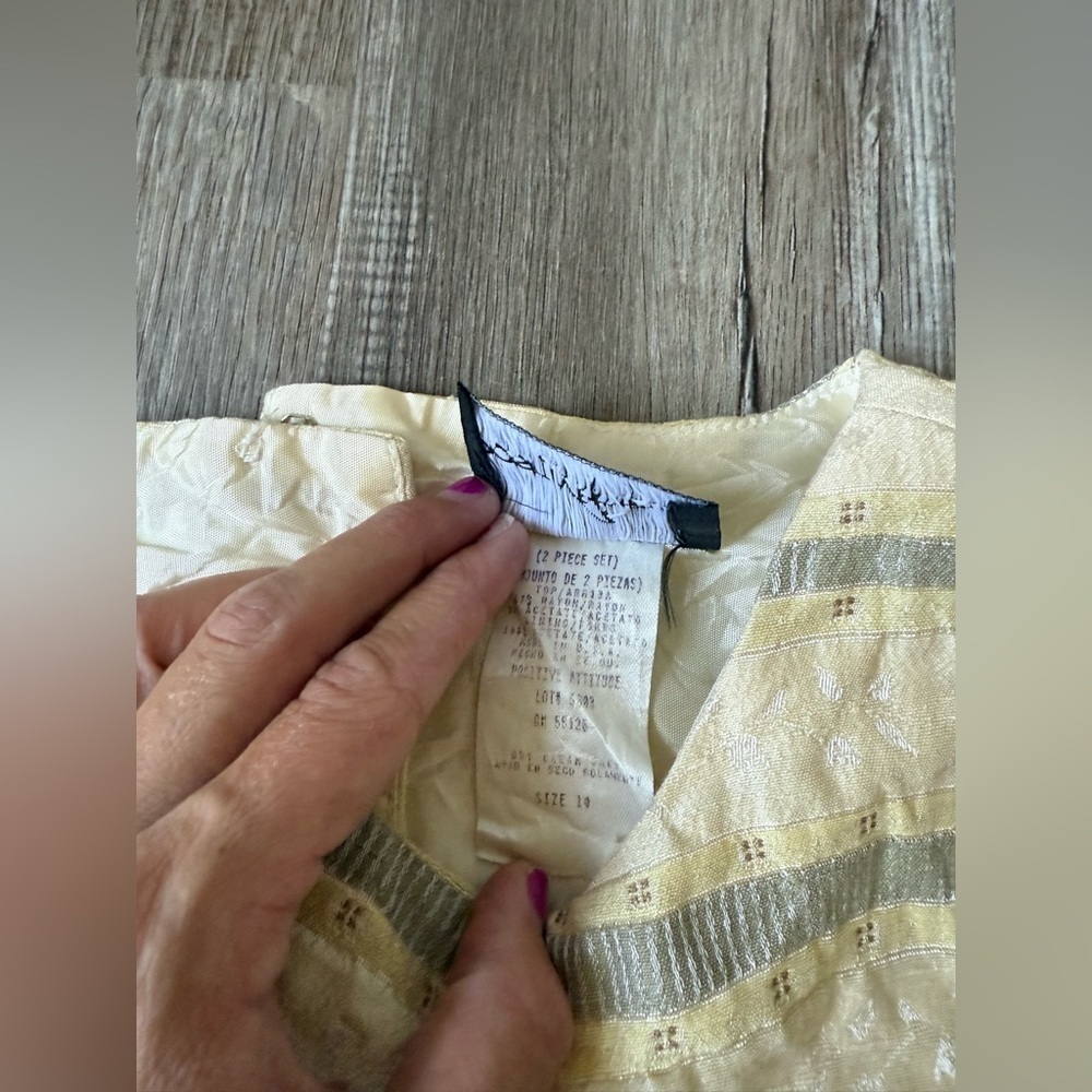 VTG POSITIVE ATTITUDE Pantsuit Set Tank Top Pattern Yellow Boho Size S M Size 10 - Picture 6 of 14